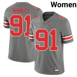 The Fighting Buckeyes Womens #91 Grey Darryus McKinley College Football Limited Jersey 504706-407