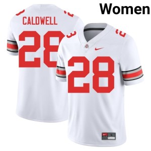 Go Bucks #28 Embroidery Women White Simeon Caldwell College Football Jersey 470270-847