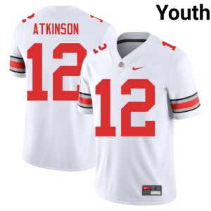 The Fighting Buckeyes #12 Beau Atkinson College Football White Youth Embroidery Jersey 750458-531